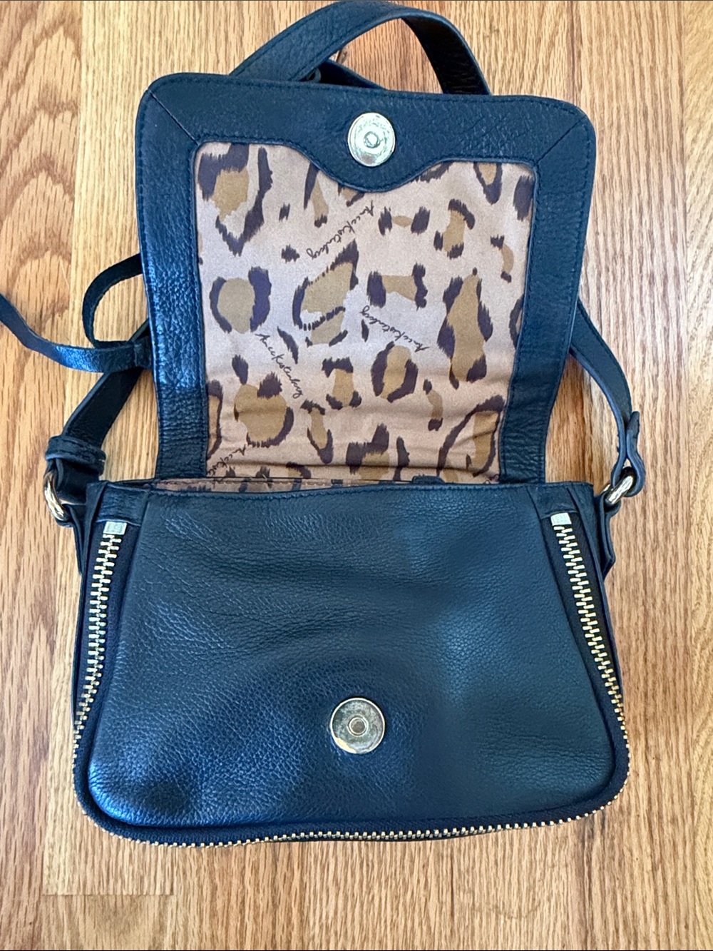 Aimee Kestenberg Black Leather Crossbody with Gold Zippers - Picture 6 of 10